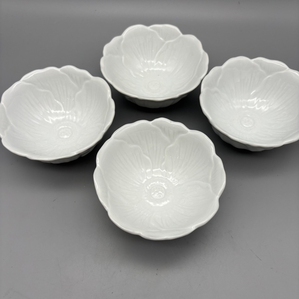 Pier 1 Imports Poppy Flower 4.5" Small White Porcelain Tulip Bowl Set of 4 Bowls
